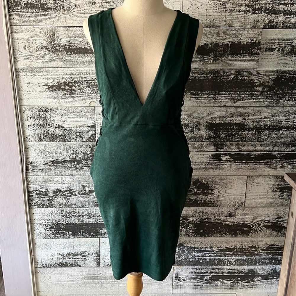 Trac brand soft deep emerald green sexy dress.